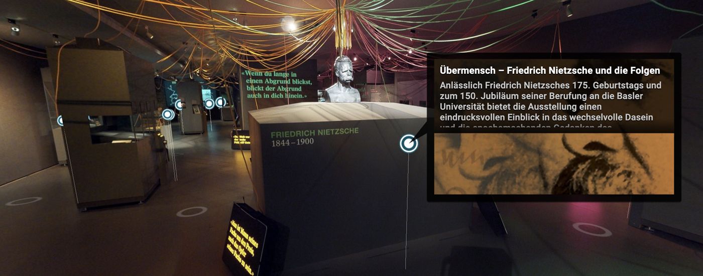 Blick in den 3D-Rundgang der Ausstellung «Übermensch – Friedrich Nietzsche und die Folgen»