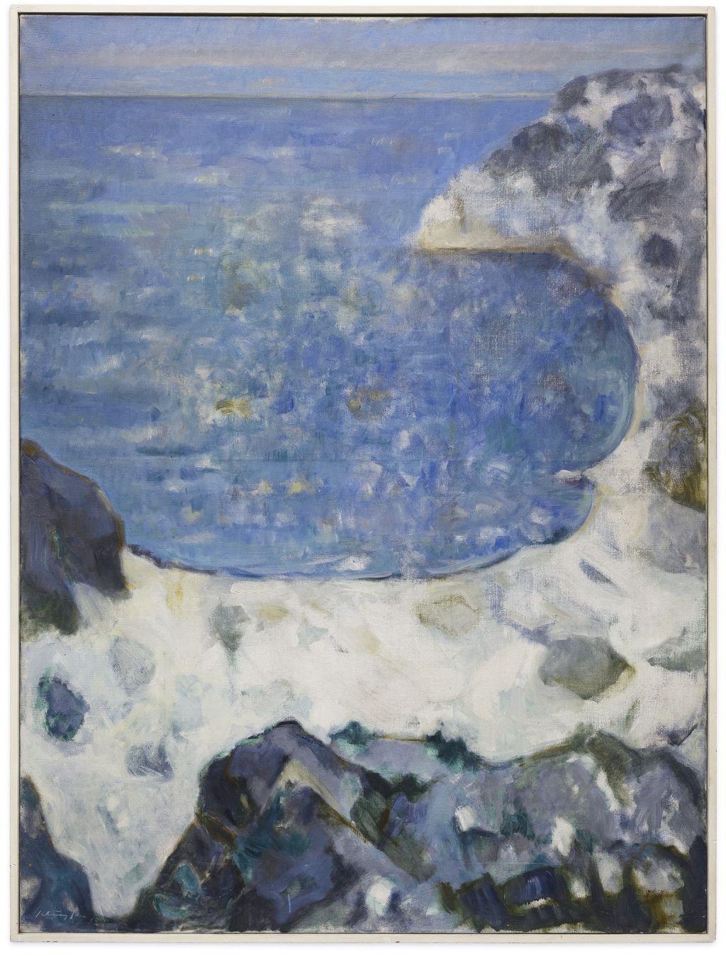 In Walter Schüpfer's oil painting, the cliffs and the sea complement each other to form a harmonious curve, and the vibrant blue is also reminiscent of the boundlessness of the universe.