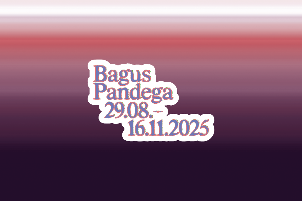 Ein verlaufender Hintergrund in Violett- und Rottönen zeigt den Namen "Bagus Pandega" und Daten.