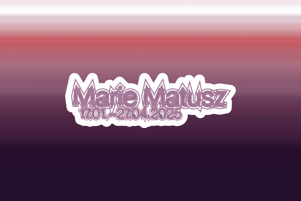Stylized text "Marie Matusz 17.01-27.01.2023" against a gradient from red to violet.